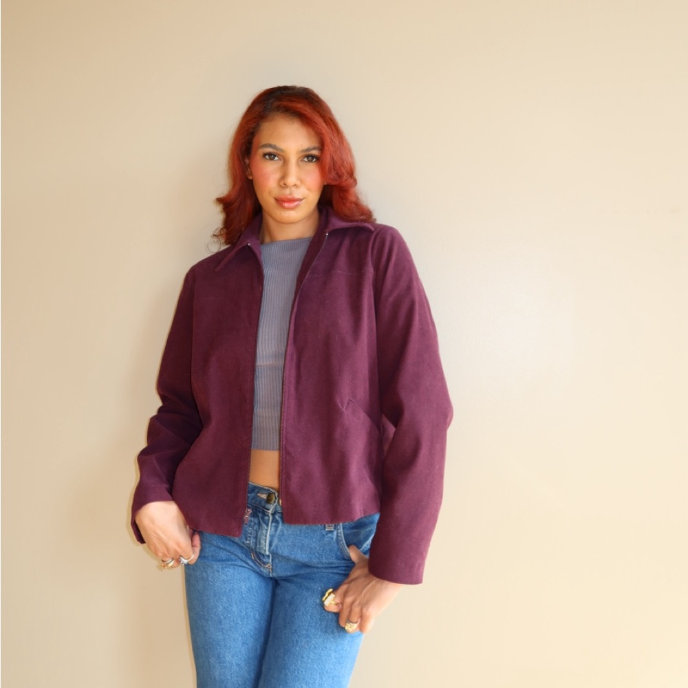 Vintage 90s Plum Zip-Up Jacket CLIO USA Made Minimalist Fall Outerwear Medium
